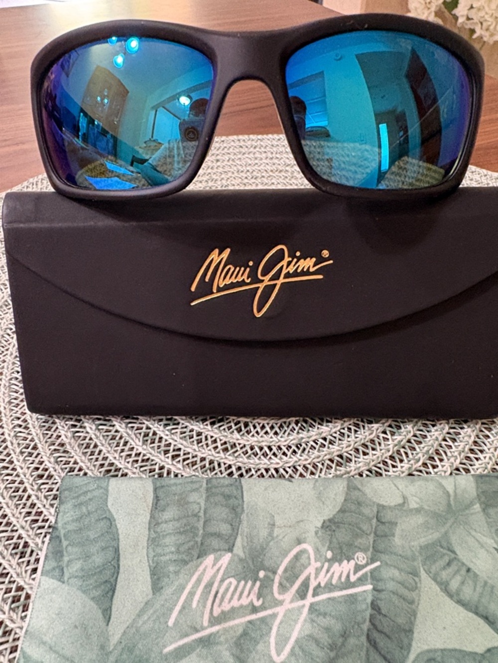 Maui Jim Matte Black Lightweight Frame with Blue Mirrored Lenses Sunglasses